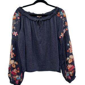 Odd Molly Boho Embroidered Balloon Sleeve Peasant Top Cottagecore Folk Blouse